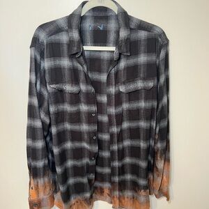 Acid Dye Plaid Button-Up Shirt